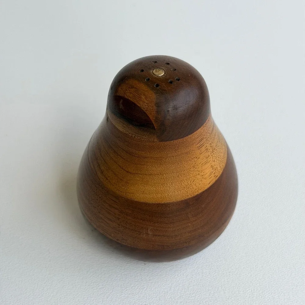 Vintage Hand‎ Turned Wood Salt Shaker Brown Mid Century Modern Pear